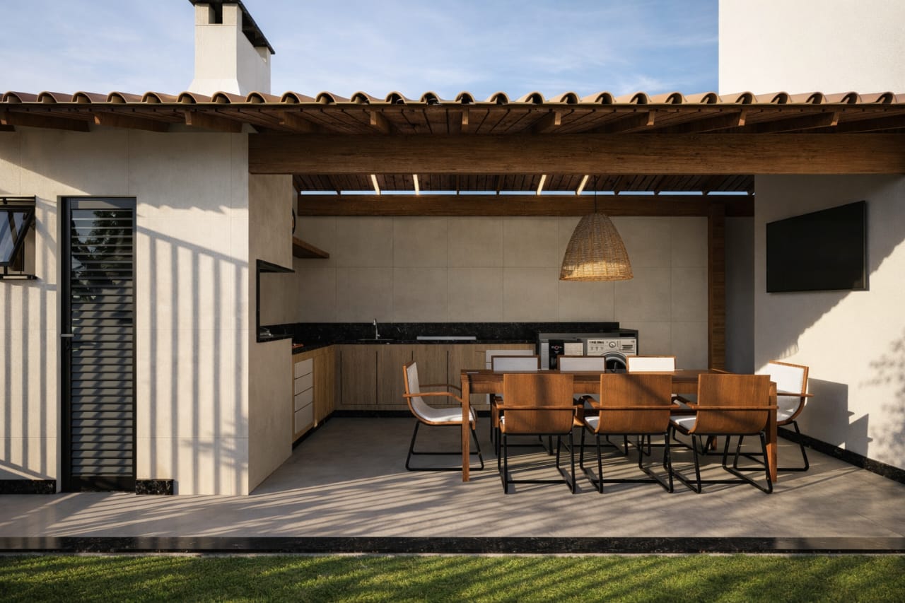 Casa Boiçucanga — área gourmet integrada ao jardim