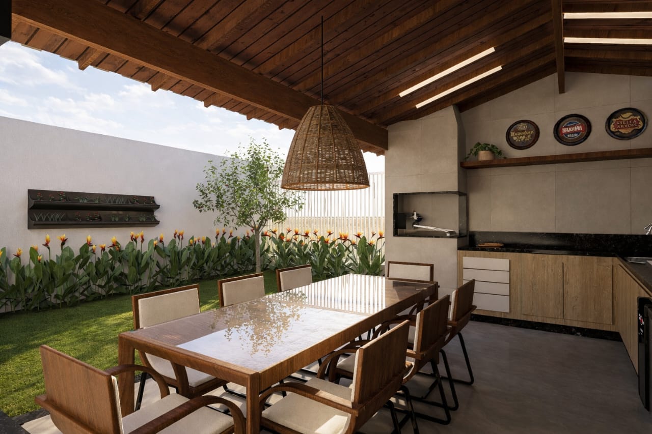 Casa Boiçucanga — área gourmet vista do jardim
